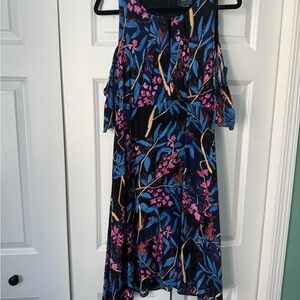 Maeve Cold Shoulder Dress - Vibrant Blue and Pink Floral